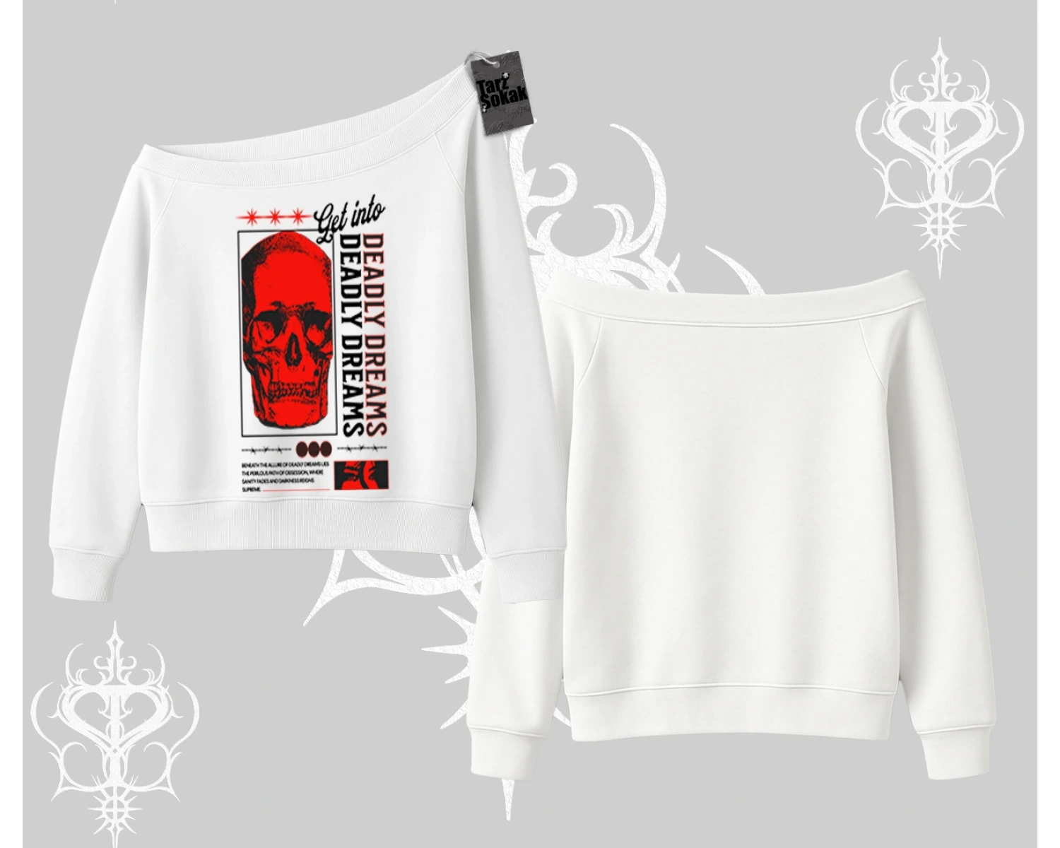 Kayık Yaka Sweatshirt Deadly Dreams Skull Redcore Street Manifest