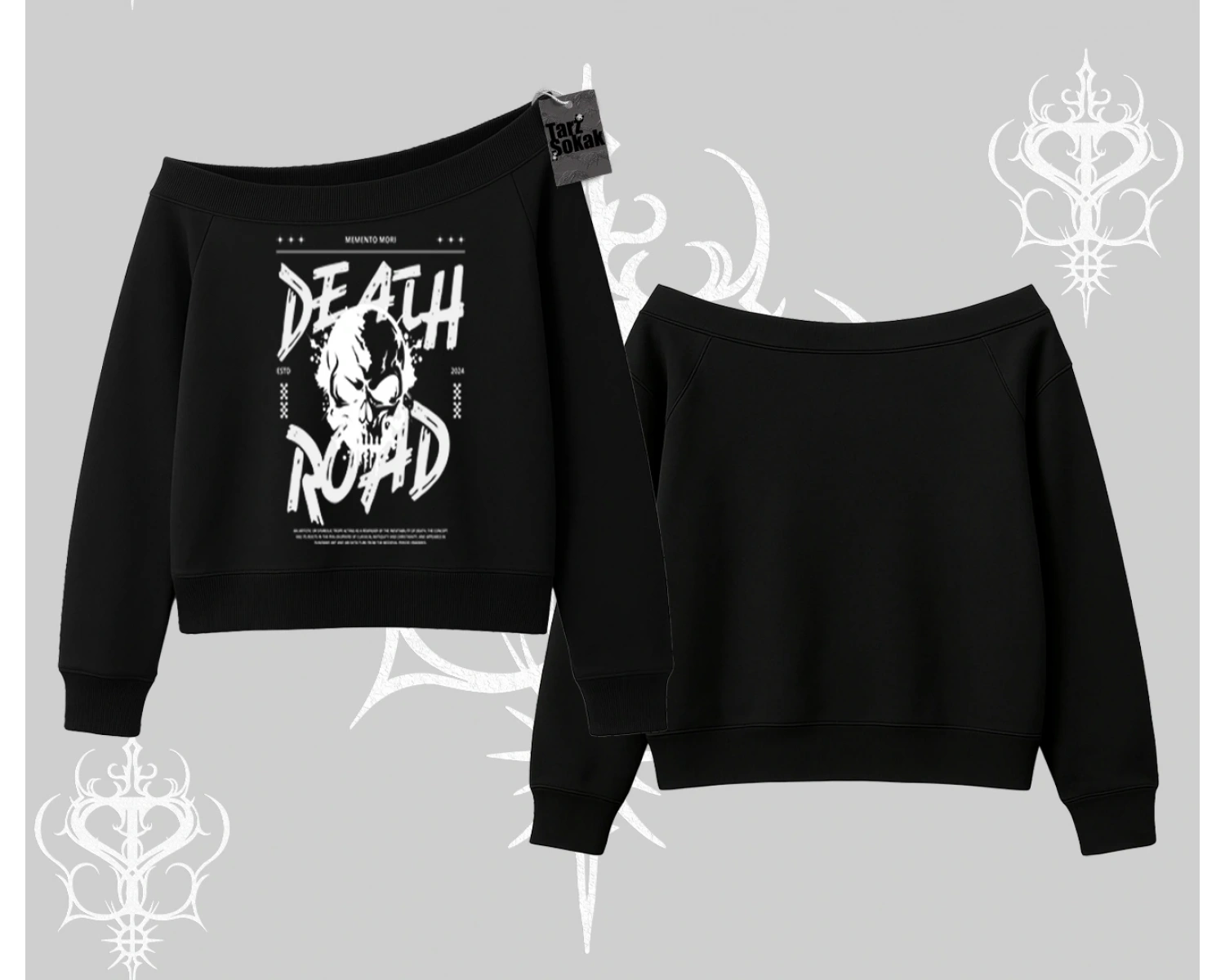 Kayık Yaka Sweatshirt Death Road Memento Mori Street Manifest
