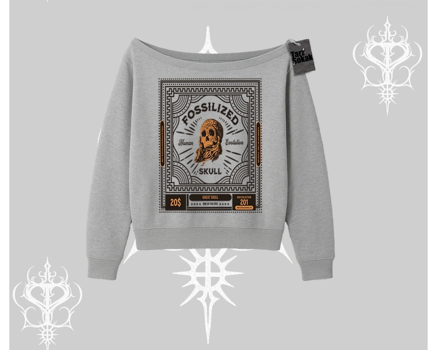Kayık Yaka Sweatshirt Fossilized Skull Underground Archive