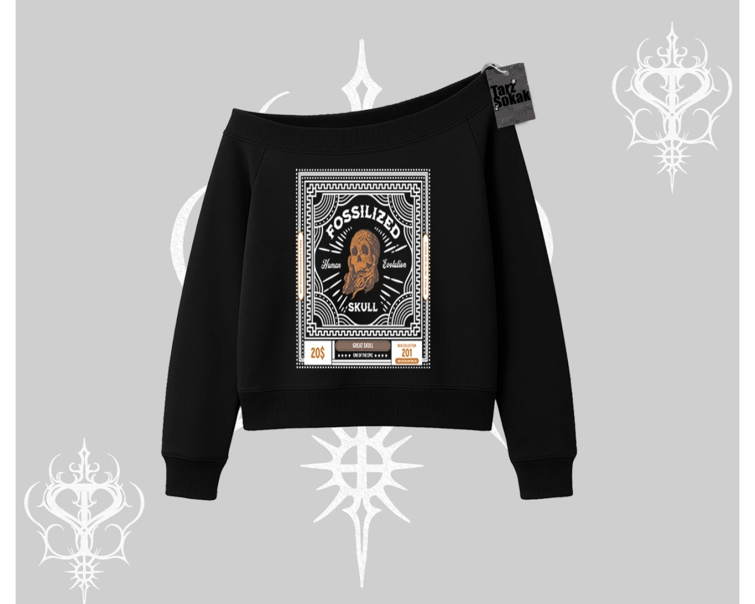 Kayık Yaka Sweatshirt Fossilized Skull Underground Archive