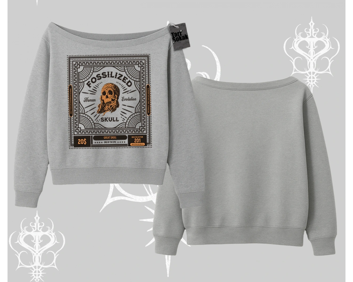 Kayık Yaka Sweatshirt Fossilized Skull Underground Archive
