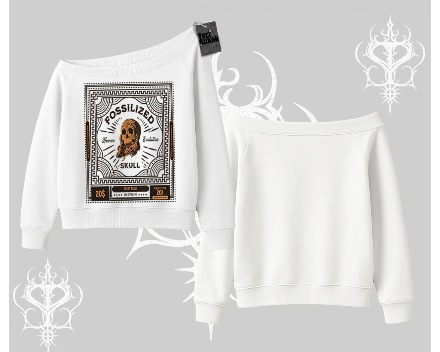 Kayık Yaka Sweatshirt Fossilized Skull Underground Archive