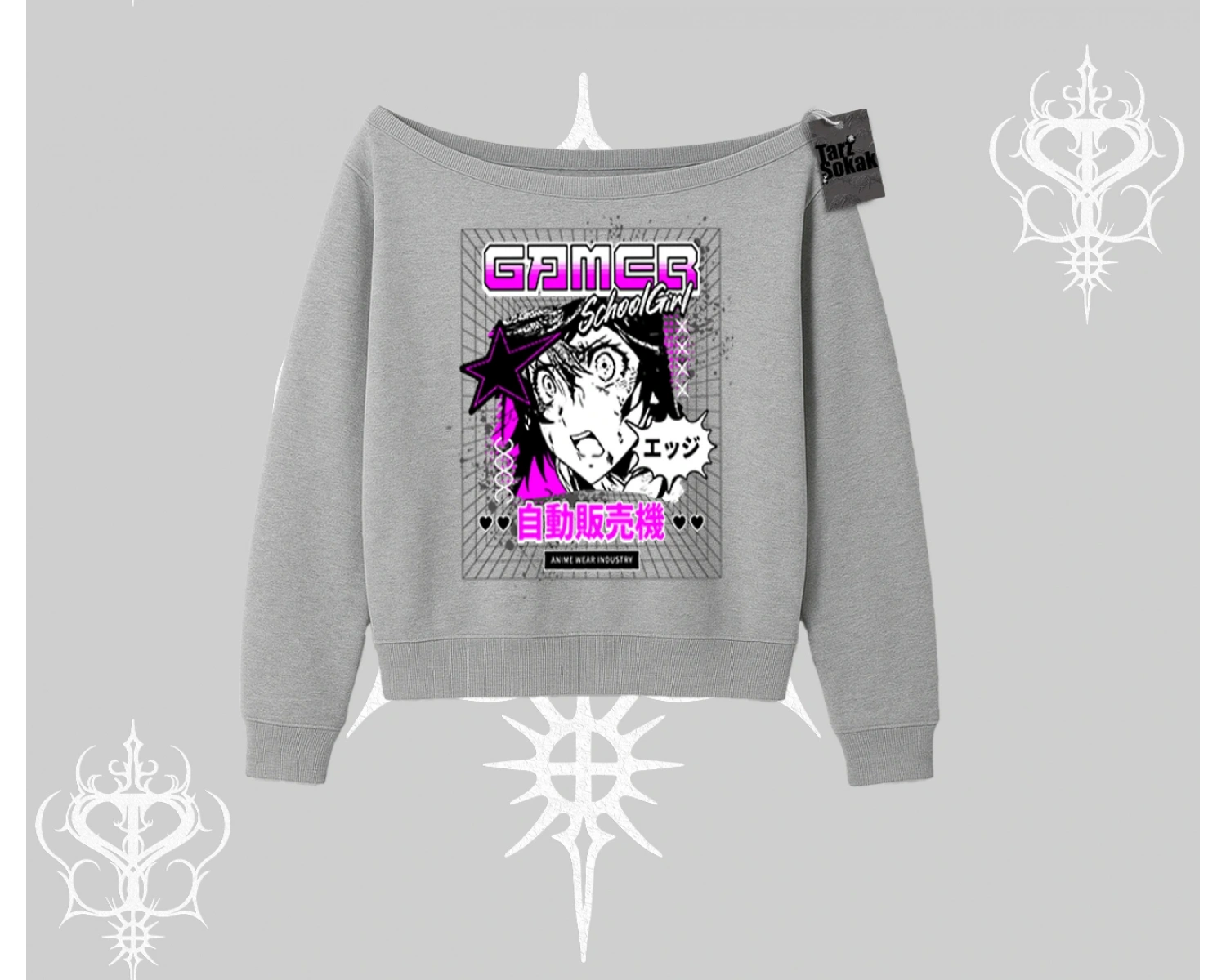 Kayık Yaka Sweatshirt Games Schoolgirl Anime Baskılı