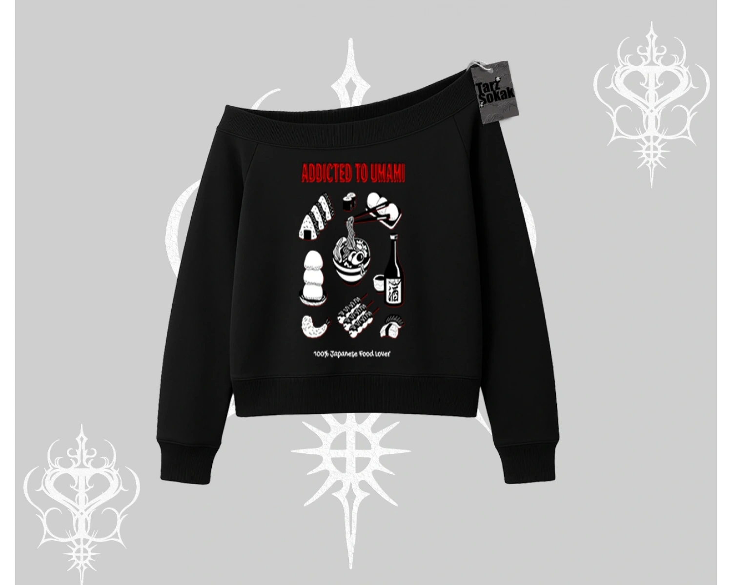 Kayık Yaka Sweatshirt Japon Mutfağı Umami Temalı Baskılı
