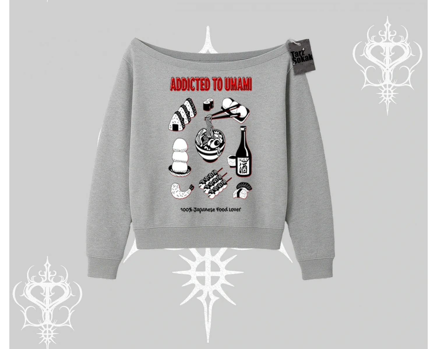 Kayık Yaka Sweatshirt Japon Mutfağı Umami Temalı Baskılı