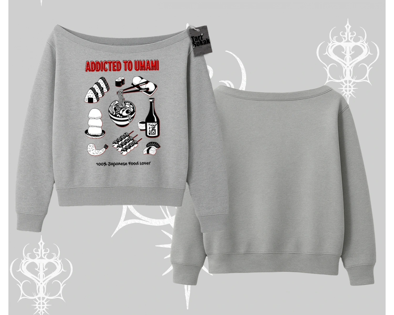Kayık Yaka Sweatshirt Japon Mutfağı Umami Temalı Baskılı