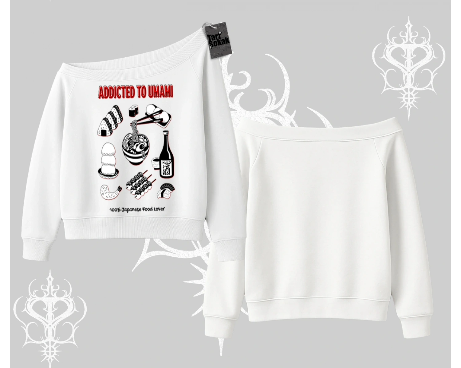 Kayık Yaka Sweatshirt Japon Mutfağı Umami Temalı Baskılı