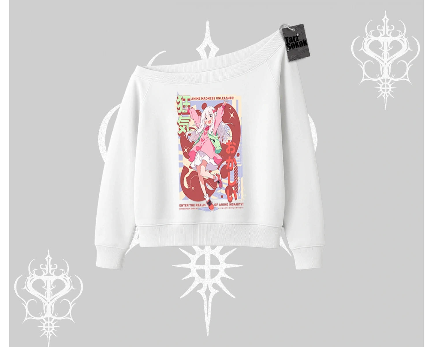 Kayık Yaka Sweatshirt Madness Unleashed Anime Girl Baskılı