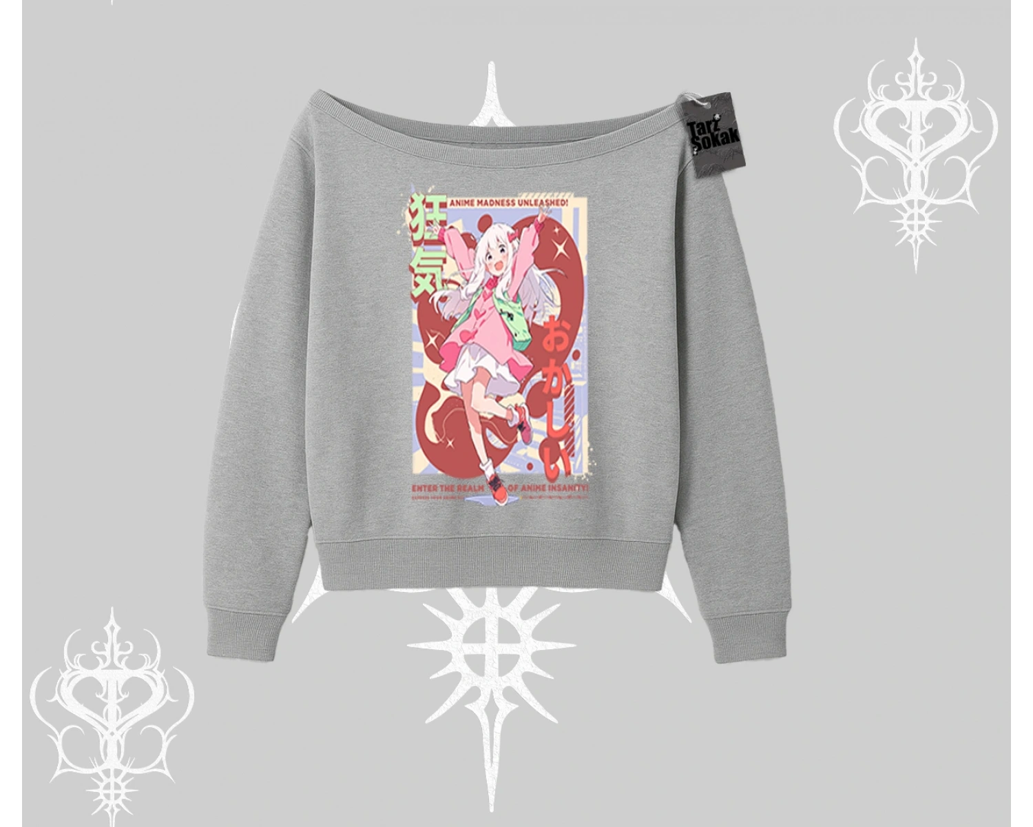 Kayık Yaka Sweatshirt Madness Unleashed Anime Girl Baskılı