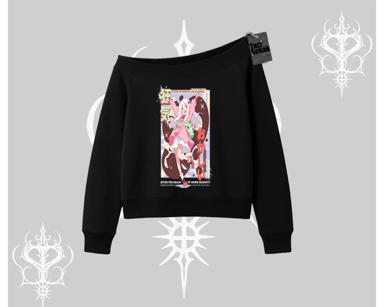 Kayık Yaka Sweatshirt Madness Unleashed Anime Girl Baskılı