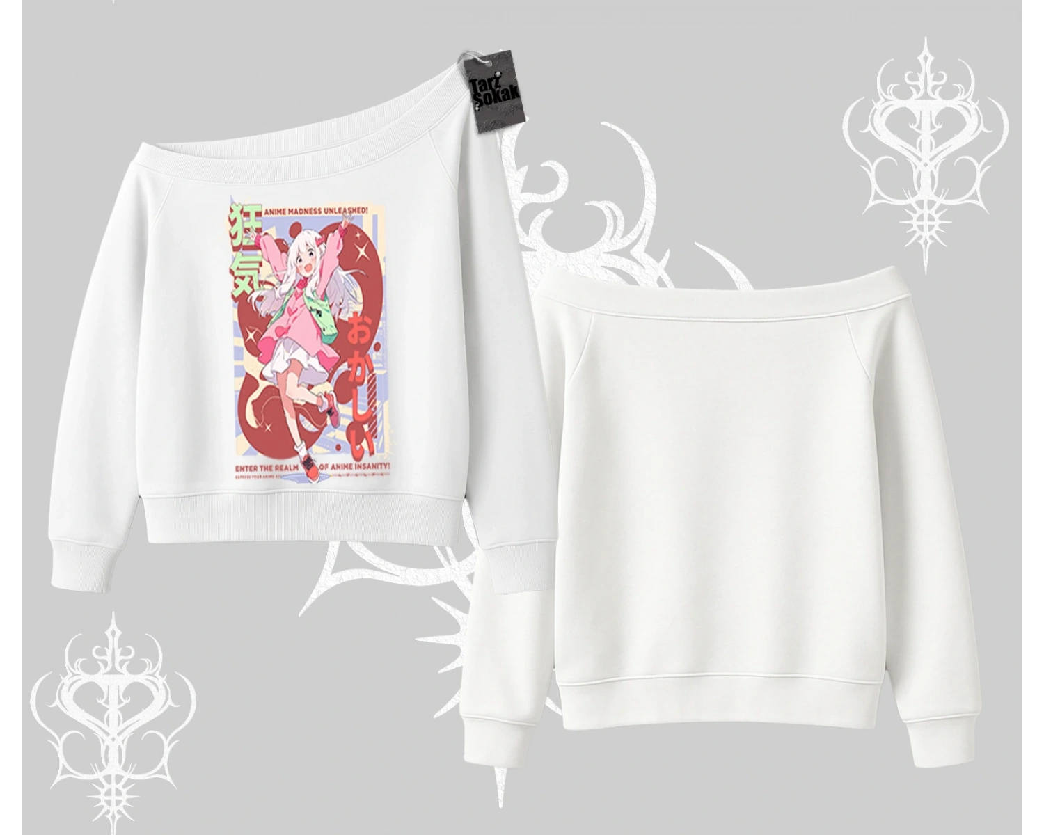 Kayık Yaka Sweatshirt Madness Unleashed Anime Girl Baskılı