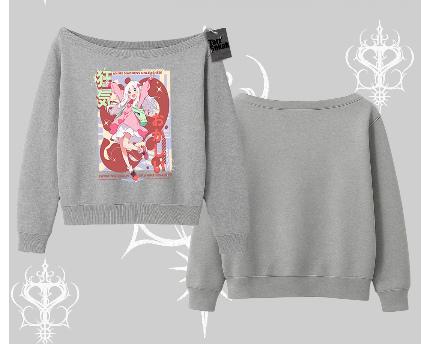 Kayık Yaka Sweatshirt Madness Unleashed Anime Girl Baskılı