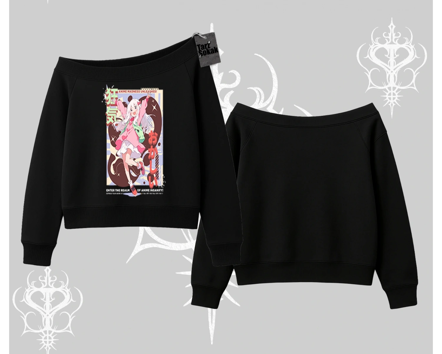 Kayık Yaka Sweatshirt Madness Unleashed Anime Girl Baskılı