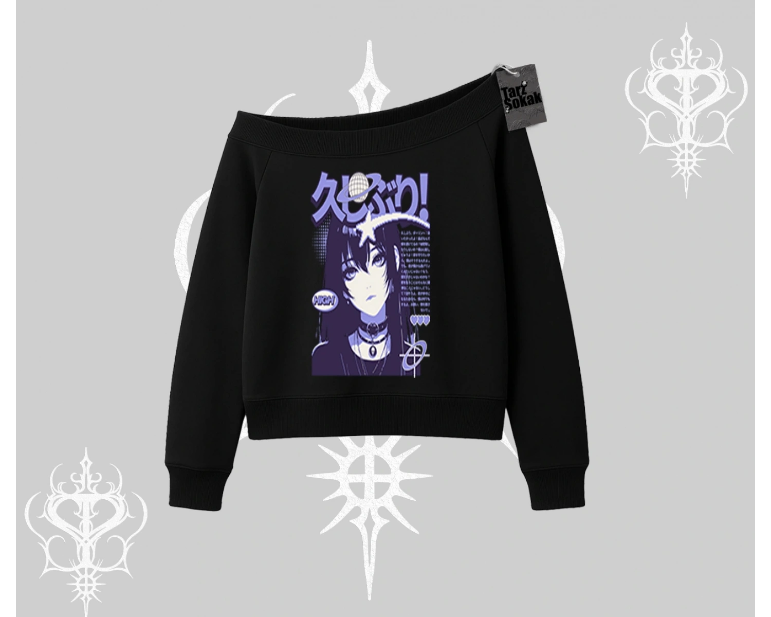 Kayık Yaka Sweatshirt Neo Tokyo Girl Y2K Street Anime Aesthetic
