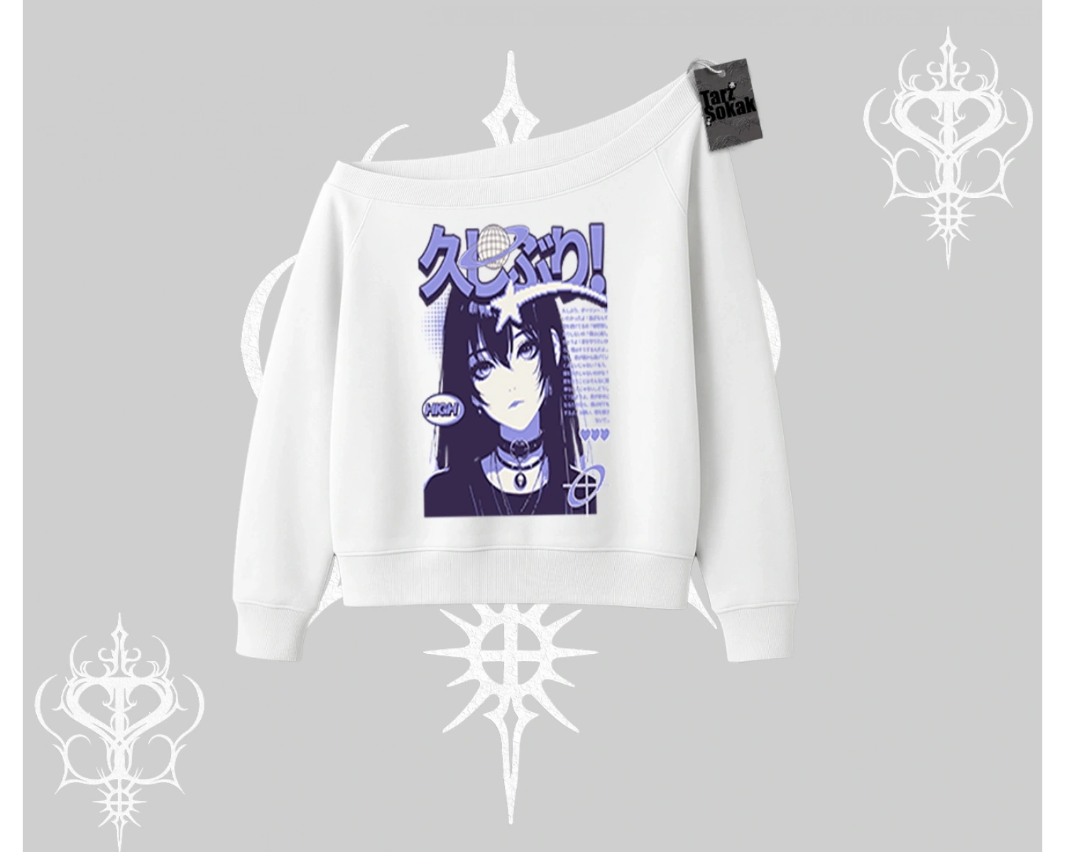 Kayık Yaka Sweatshirt Neo Tokyo Girl Y2K Street Anime Aesthetic