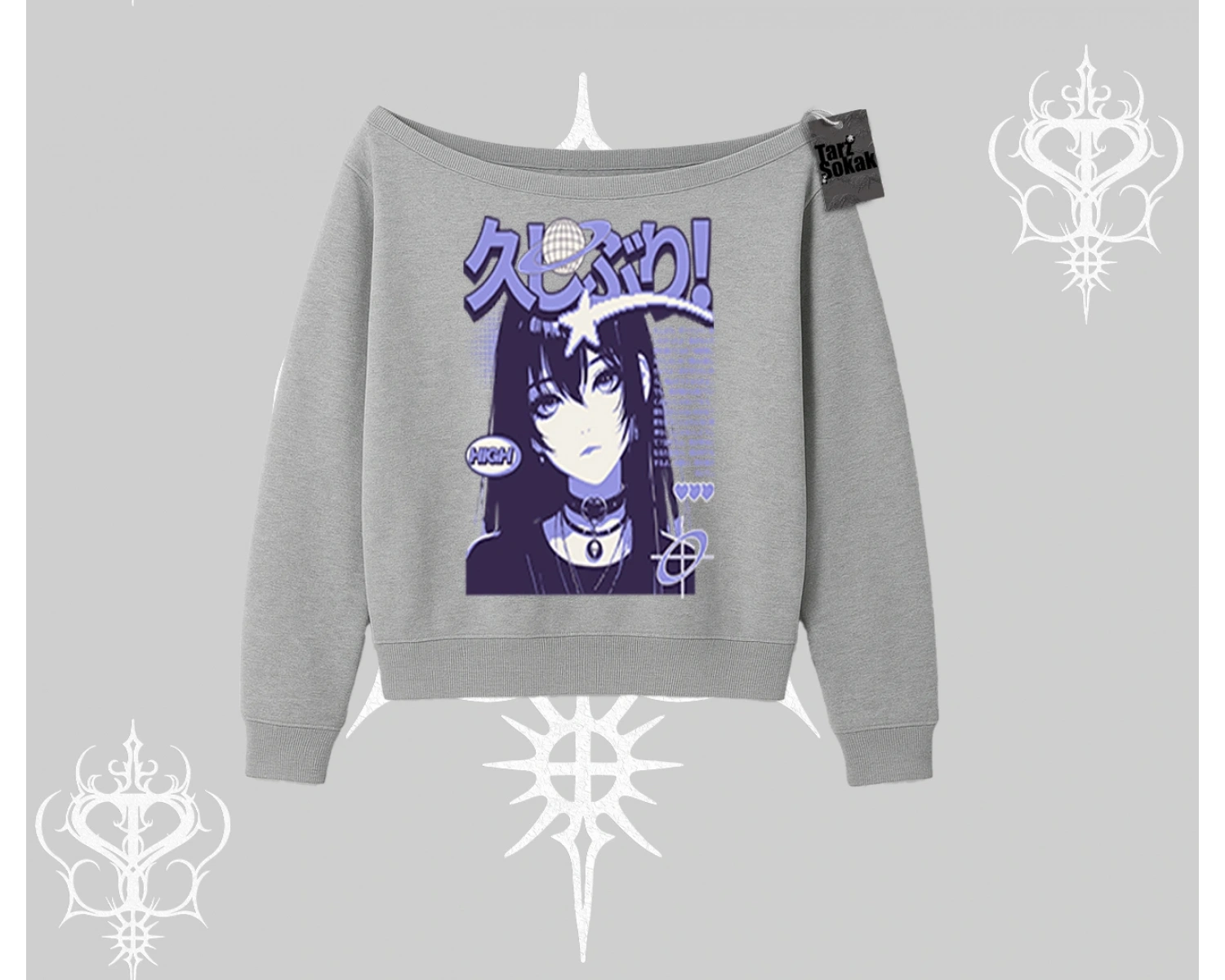 Kayık Yaka Sweatshirt Neo Tokyo Girl Y2K Street Anime Aesthetic