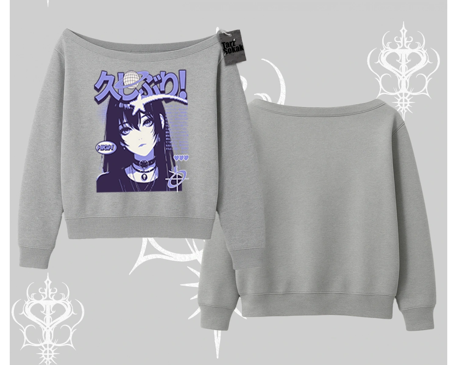 Kayık Yaka Sweatshirt Neo Tokyo Girl Y2K Street Anime Aesthetic