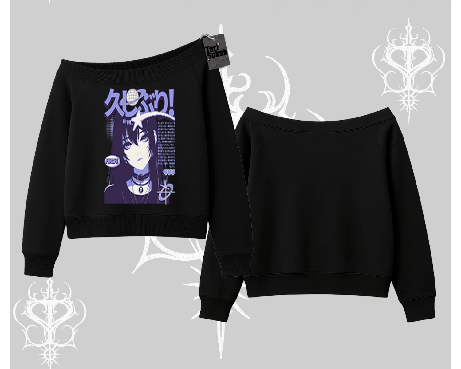 Kayık Yaka Sweatshirt Neo Tokyo Girl Y2K Street Anime Aesthetic