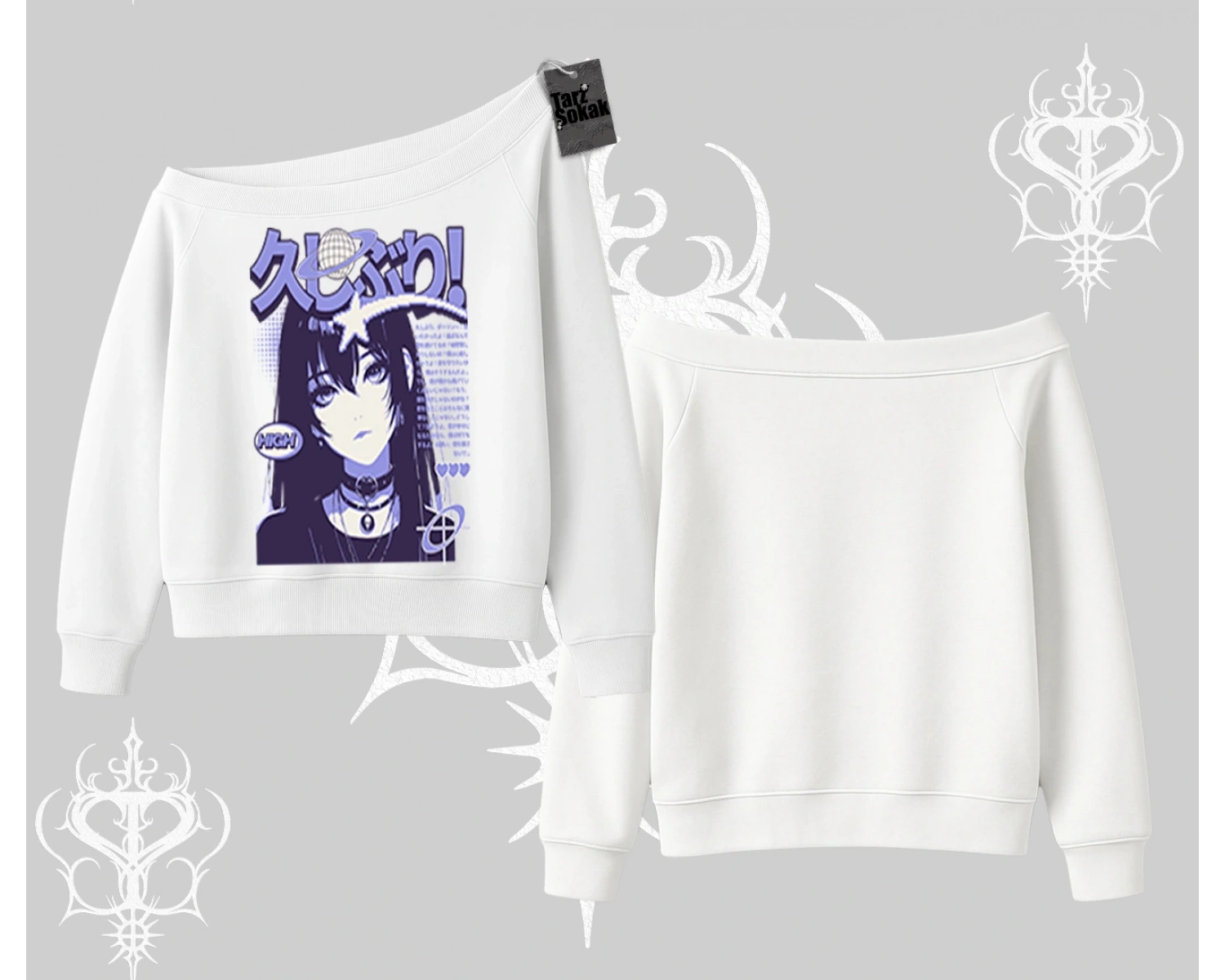Kayık Yaka Sweatshirt Neo Tokyo Girl Y2K Street Anime Aesthetic