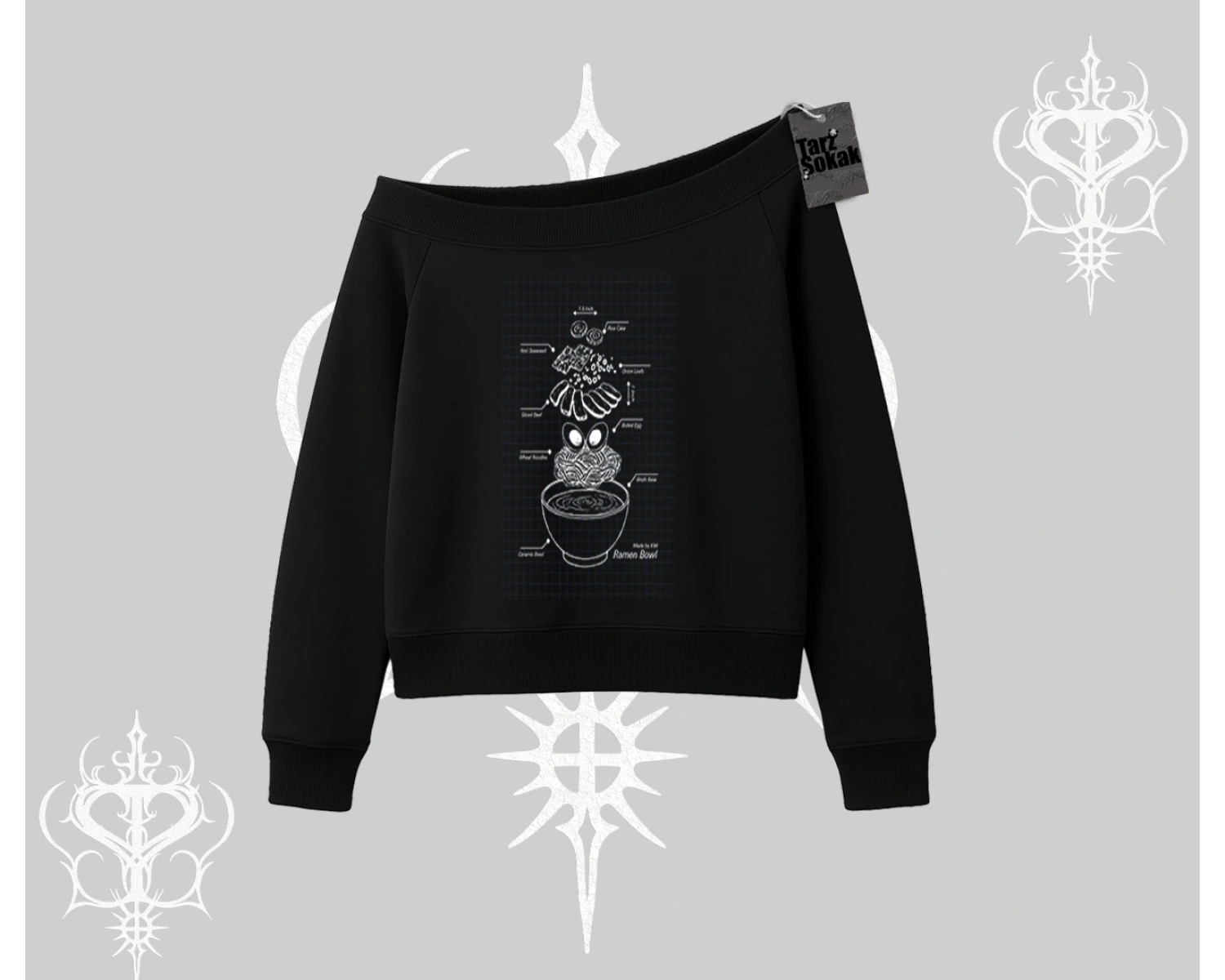 Kayık Yaka Sweatshirt Noodle Theory Hand Drawn Concept
