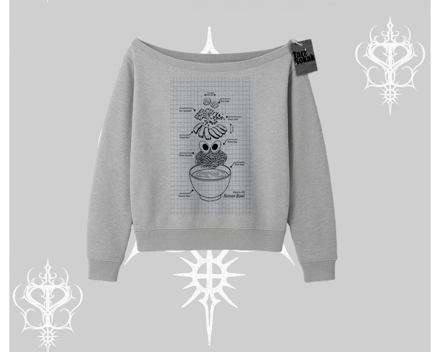 Kayık Yaka Sweatshirt Noodle Theory Hand Drawn Concept