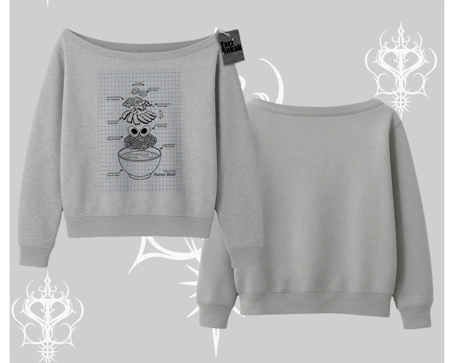 Kayık Yaka Sweatshirt Noodle Theory Hand Drawn Concept