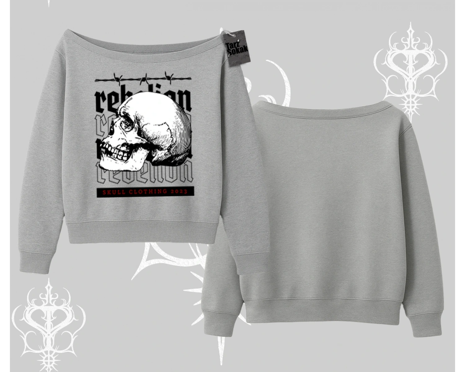 Kayık Yaka Sweatshirt Rebellion Skull Underground Street Legacy