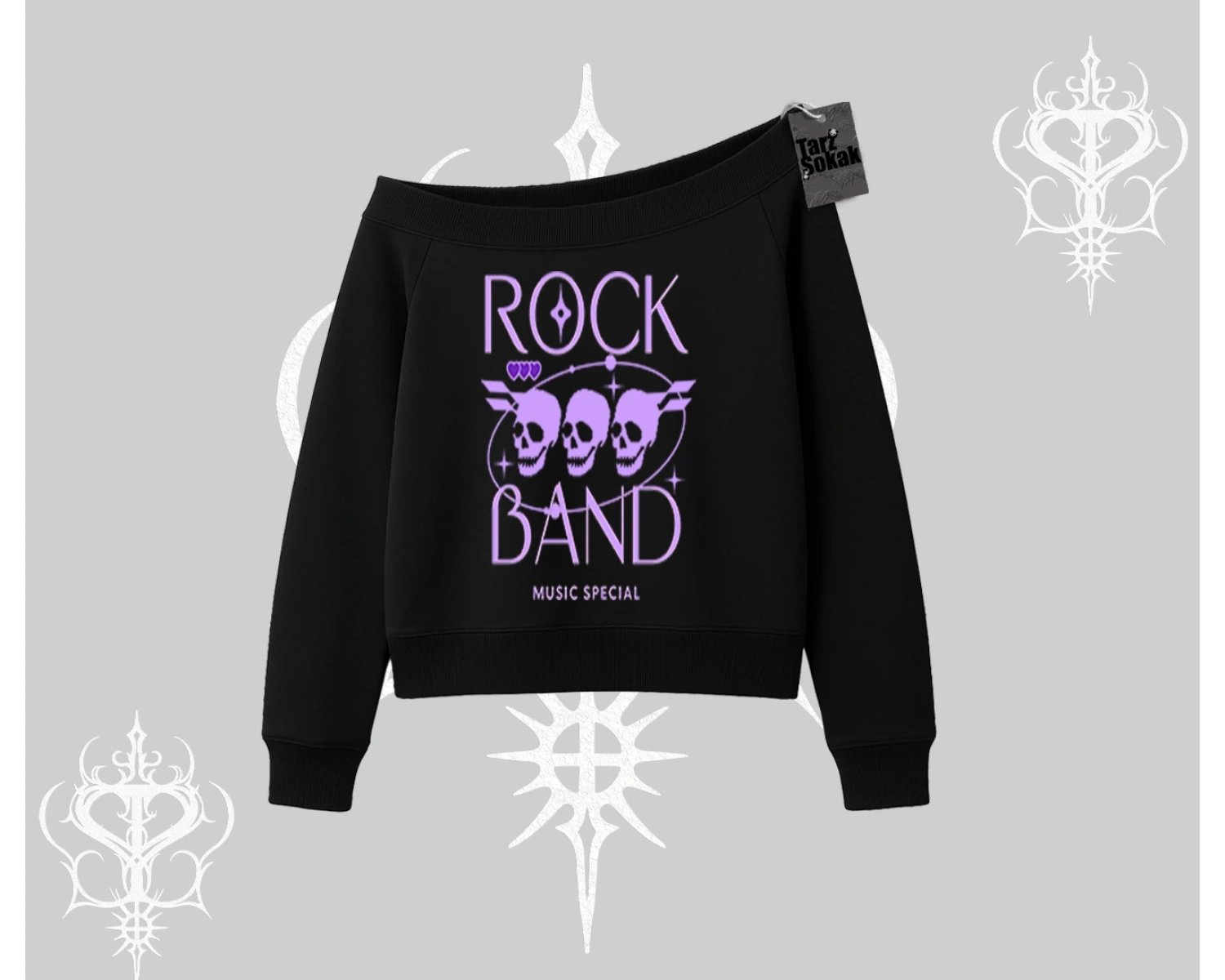 Kayık Yaka Sweatshirt Rock Band Street Noise Culture