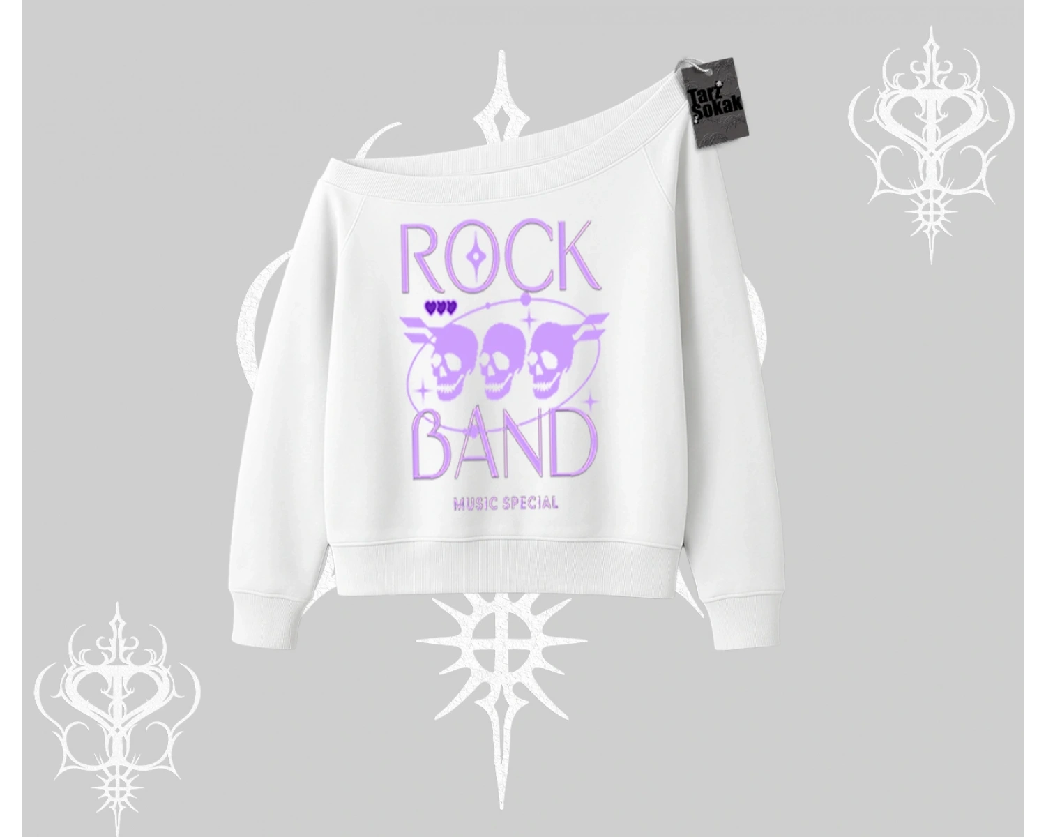 Kayık Yaka Sweatshirt Rock Band Street Noise Culture