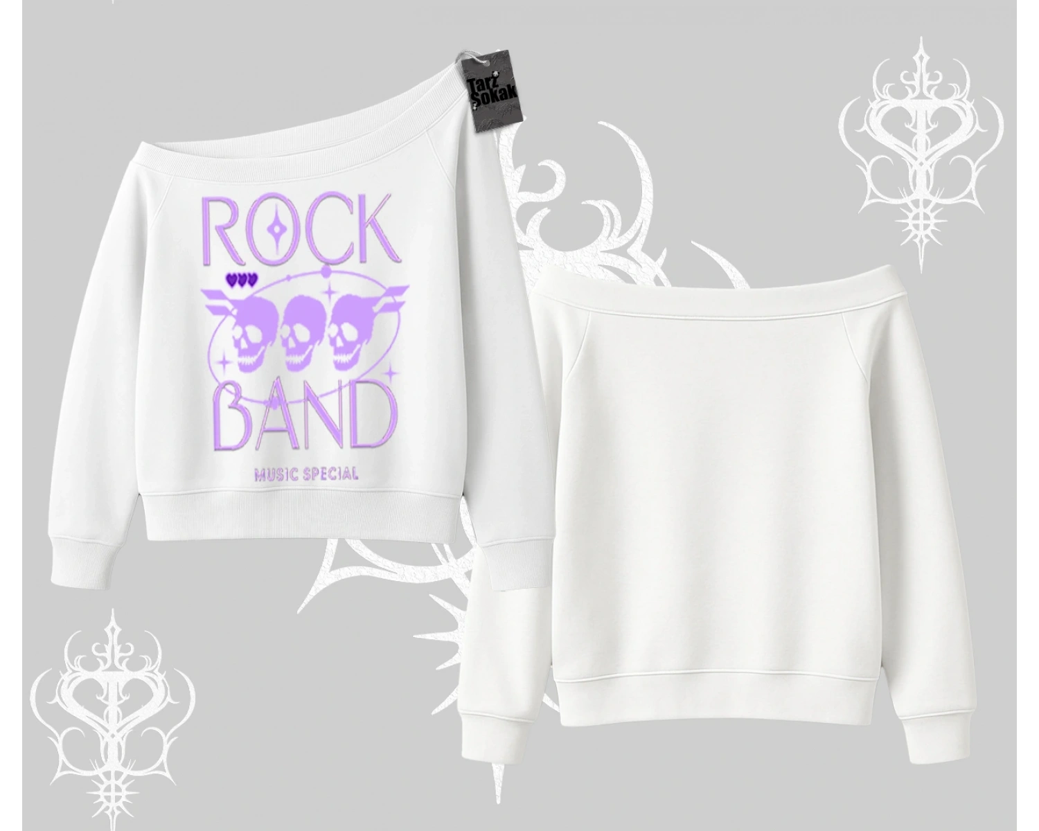 Kayık Yaka Sweatshirt Rock Band Street Noise Culture