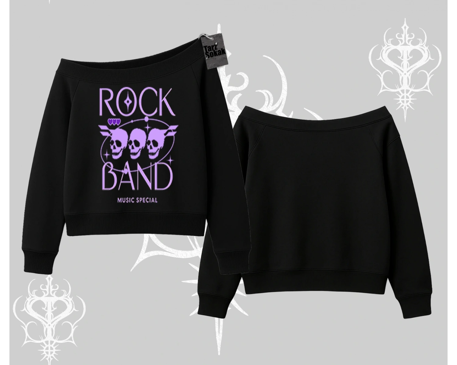Kayık Yaka Sweatshirt Rock Band Street Noise Culture