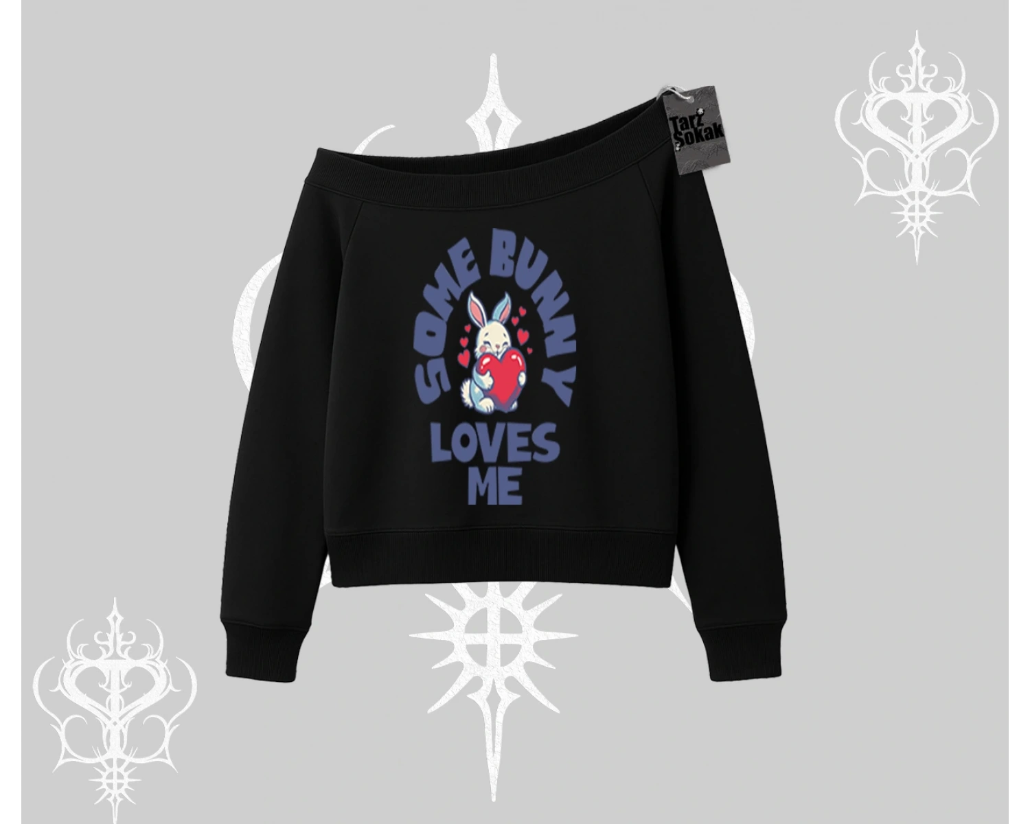 Kayık Yaka Sweatshirt Sevimli Tavşan Some Bunny Loves Me Baskılı