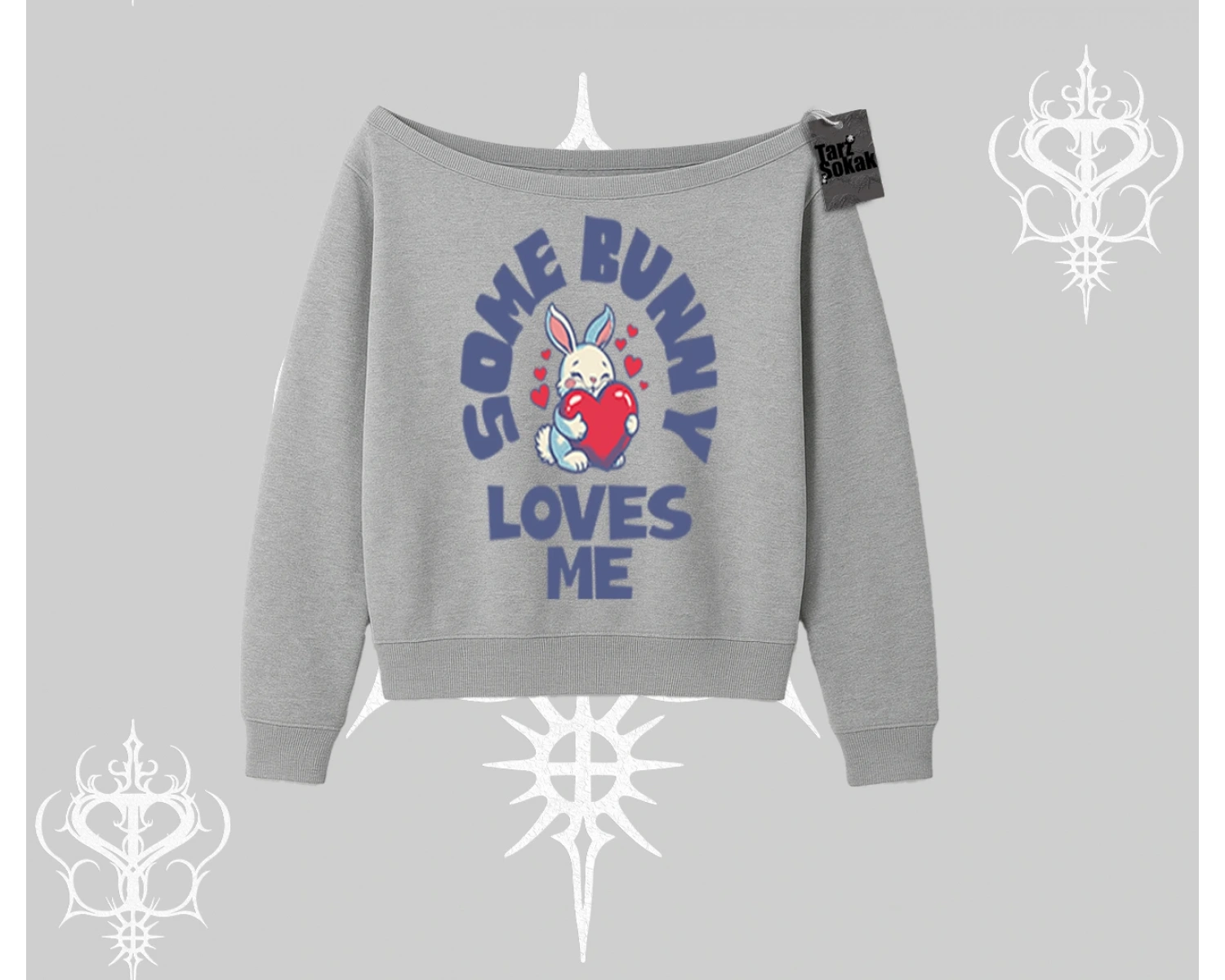 Kayık Yaka Sweatshirt Sevimli Tavşan Some Bunny Loves Me Baskılı