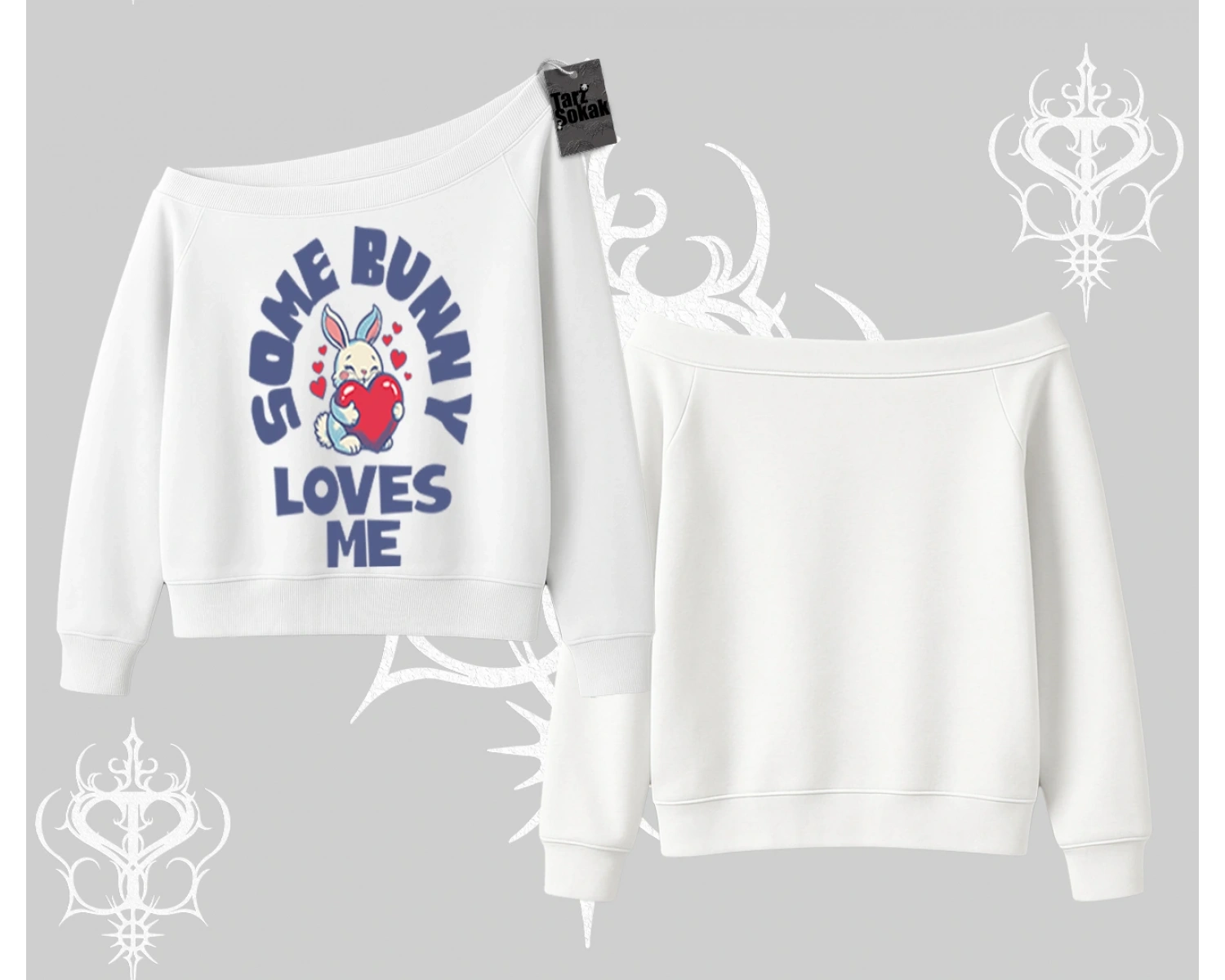 Kayık Yaka Sweatshirt Sevimli Tavşan Some Bunny Loves Me Baskılı