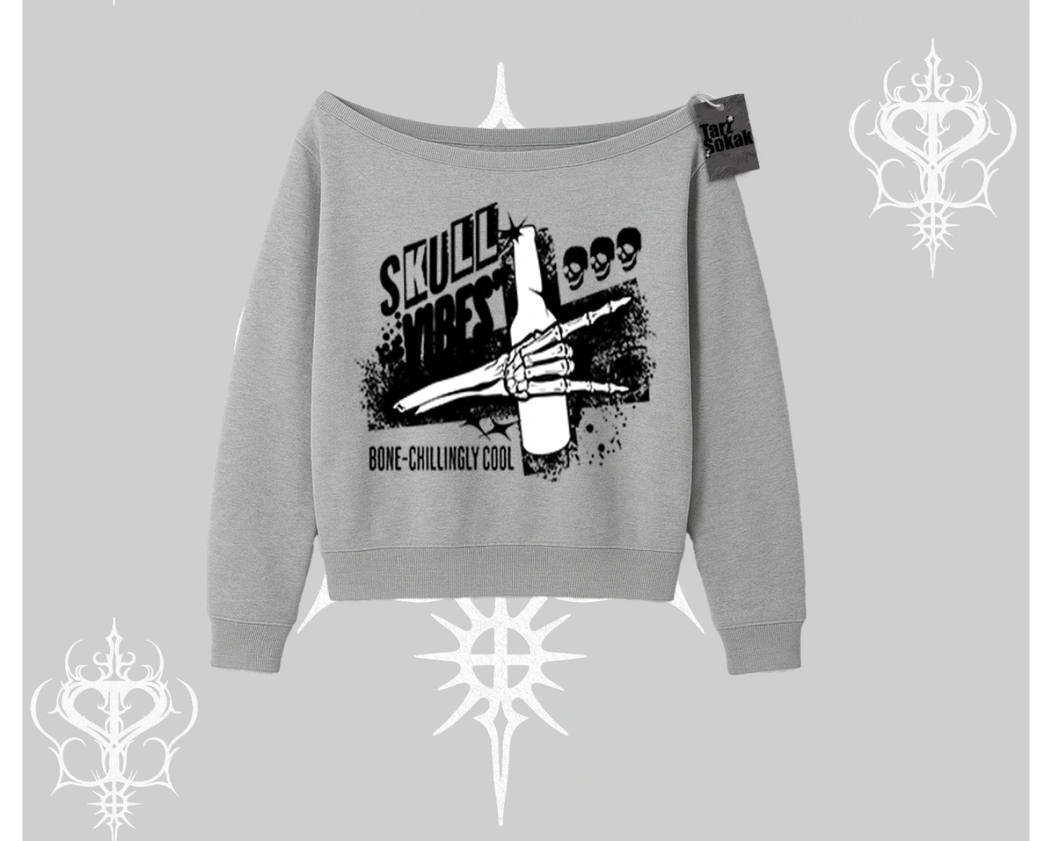 Kayık Yaka Sweatshirt Skull Impact Bone Chilling Street Icon