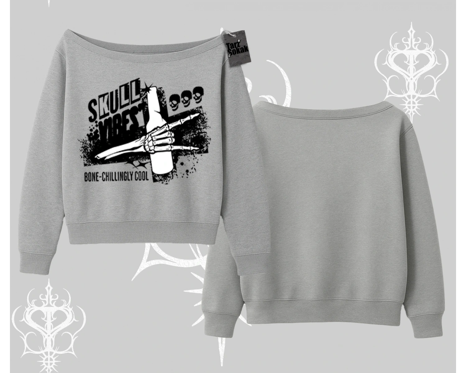 Kayık Yaka Sweatshirt Skull Impact Bone Chilling Street Icon