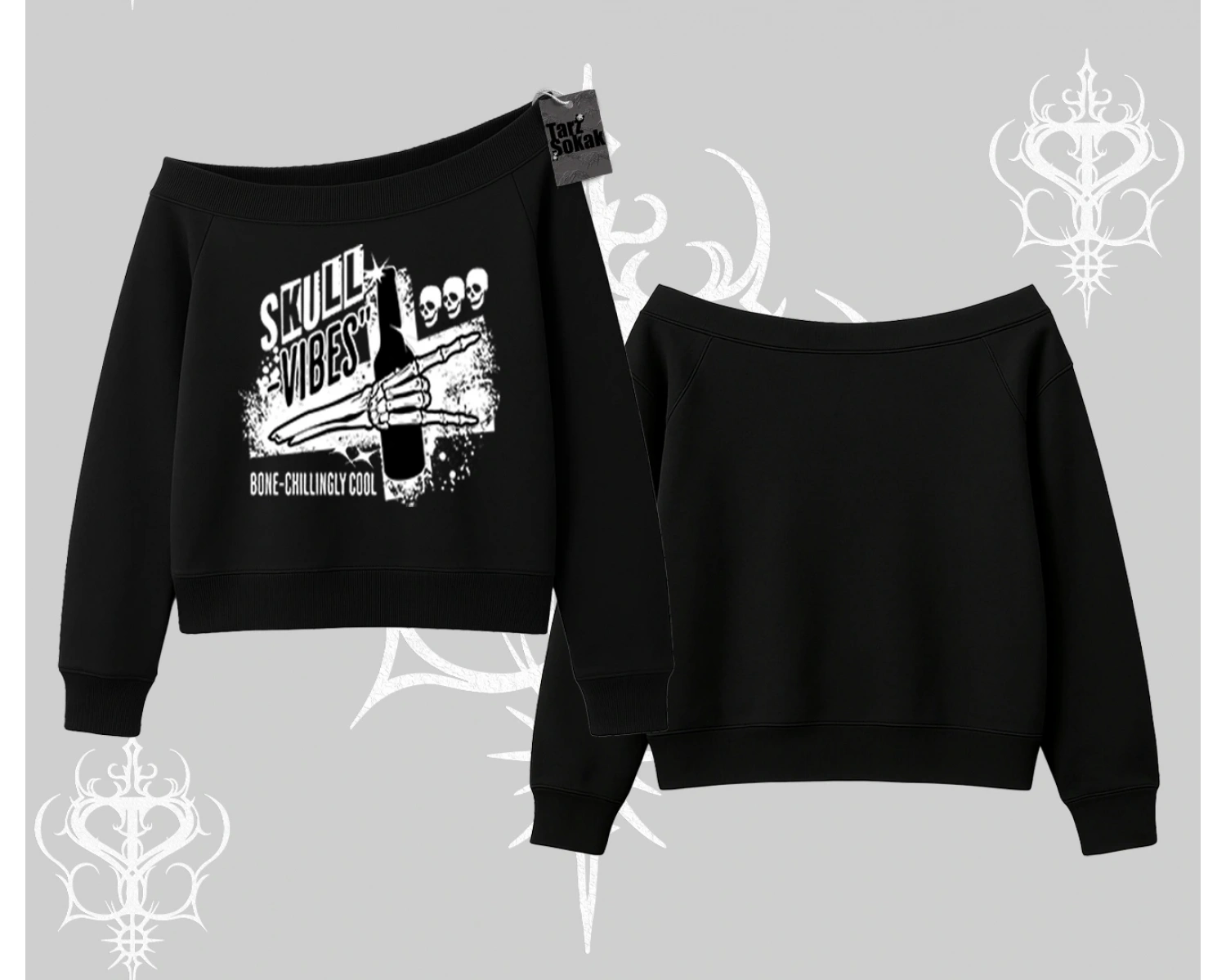 Kayık Yaka Sweatshirt Skull Impact Bone Chilling Street Icon