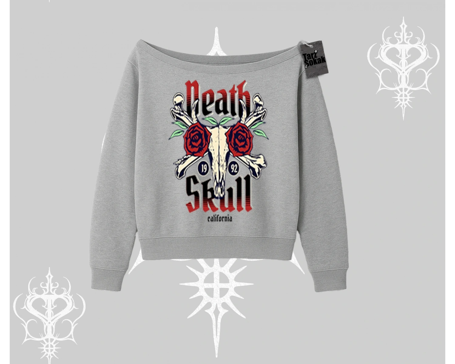 Kayık Yaka Sweatshirt Skull & Roses Vintage West Coast Rebellion
