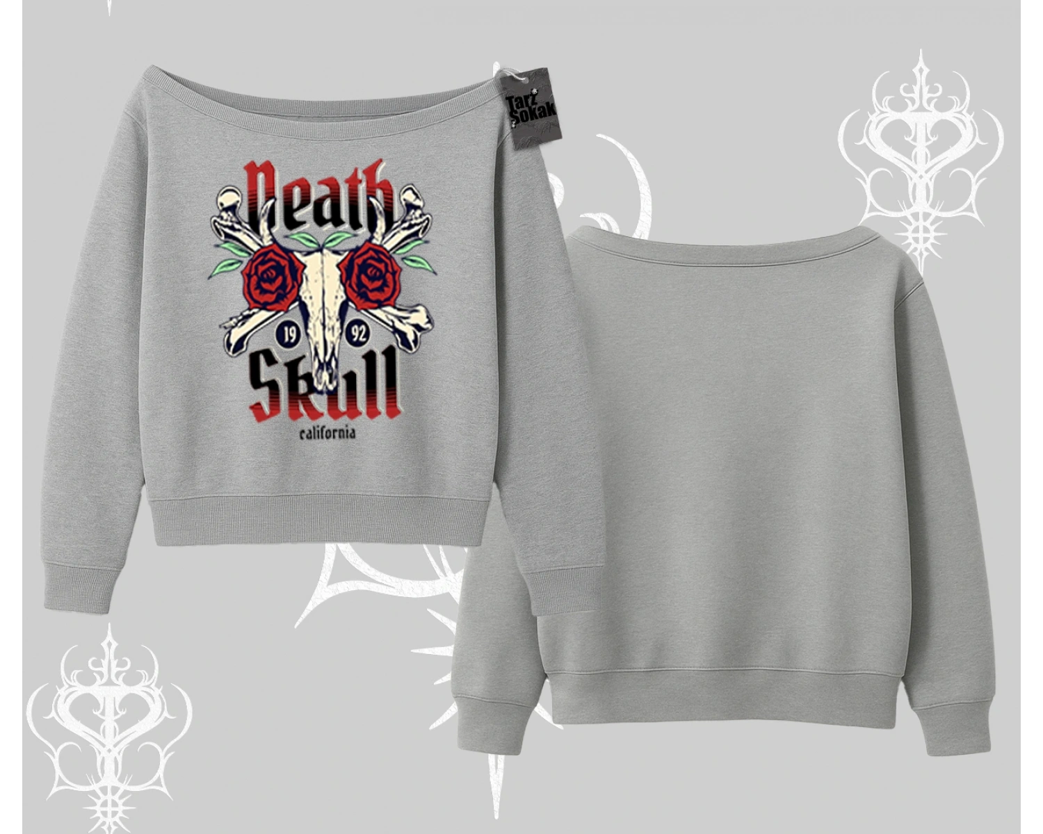 Kayık Yaka Sweatshirt Skull & Roses Vintage West Coast Rebellion