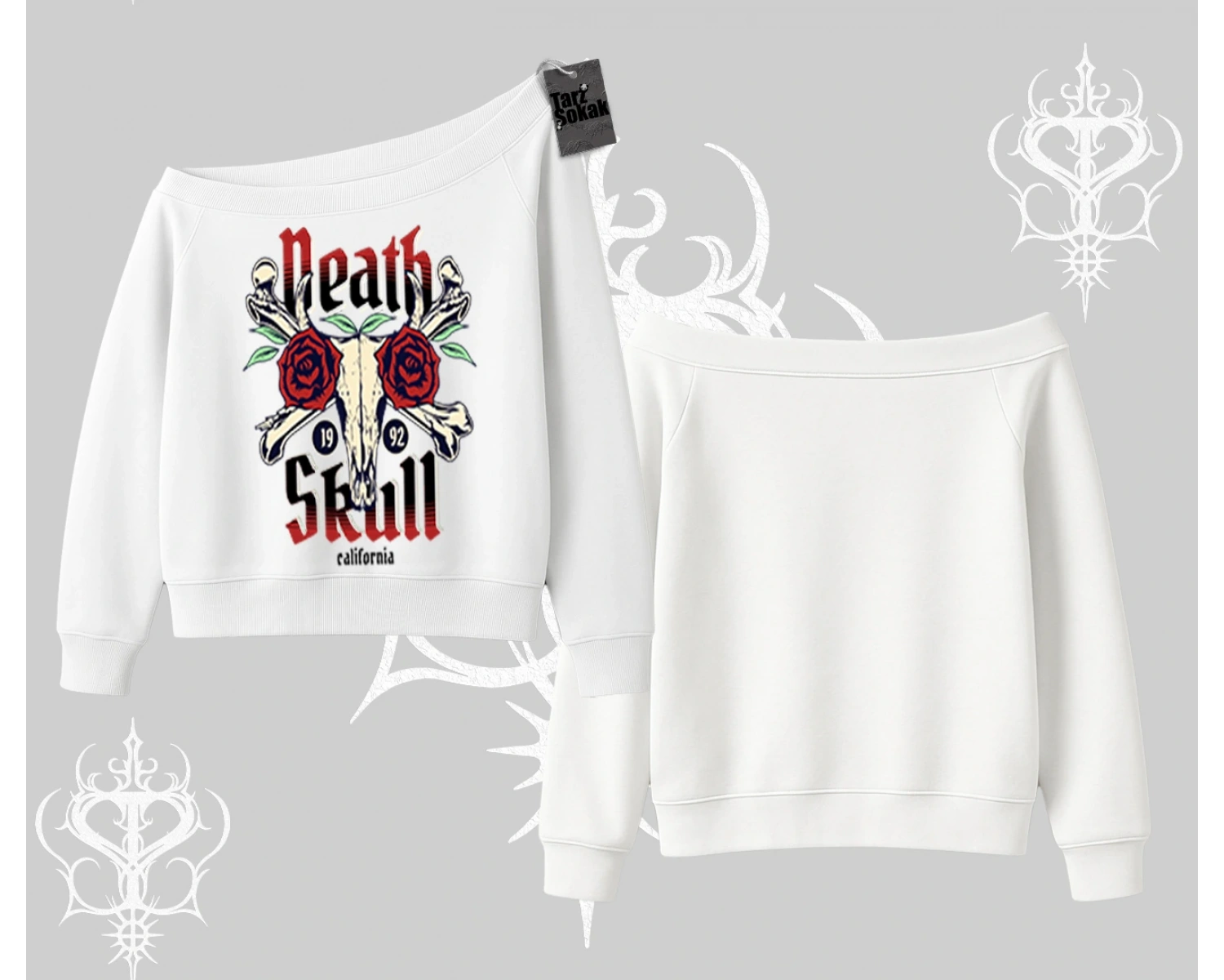Kayık Yaka Sweatshirt Skull & Roses Vintage West Coast Rebellion