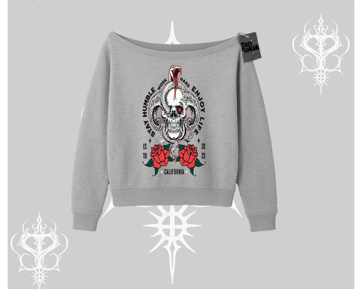 Kayık Yaka Sweatshirt Stay Humble Work Hard Enjoy Life