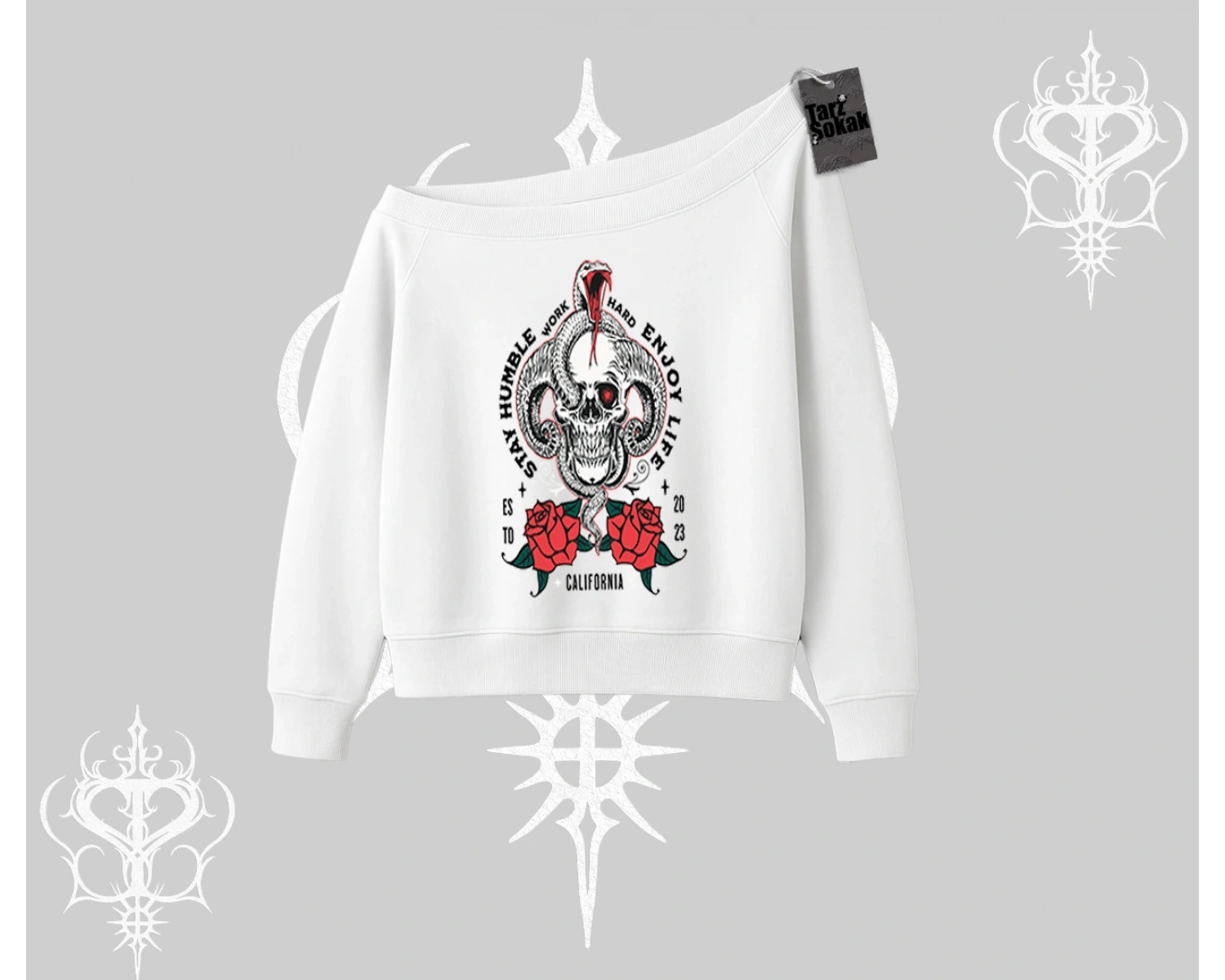 Kayık Yaka Sweatshirt Stay Humble Work Hard Enjoy Life