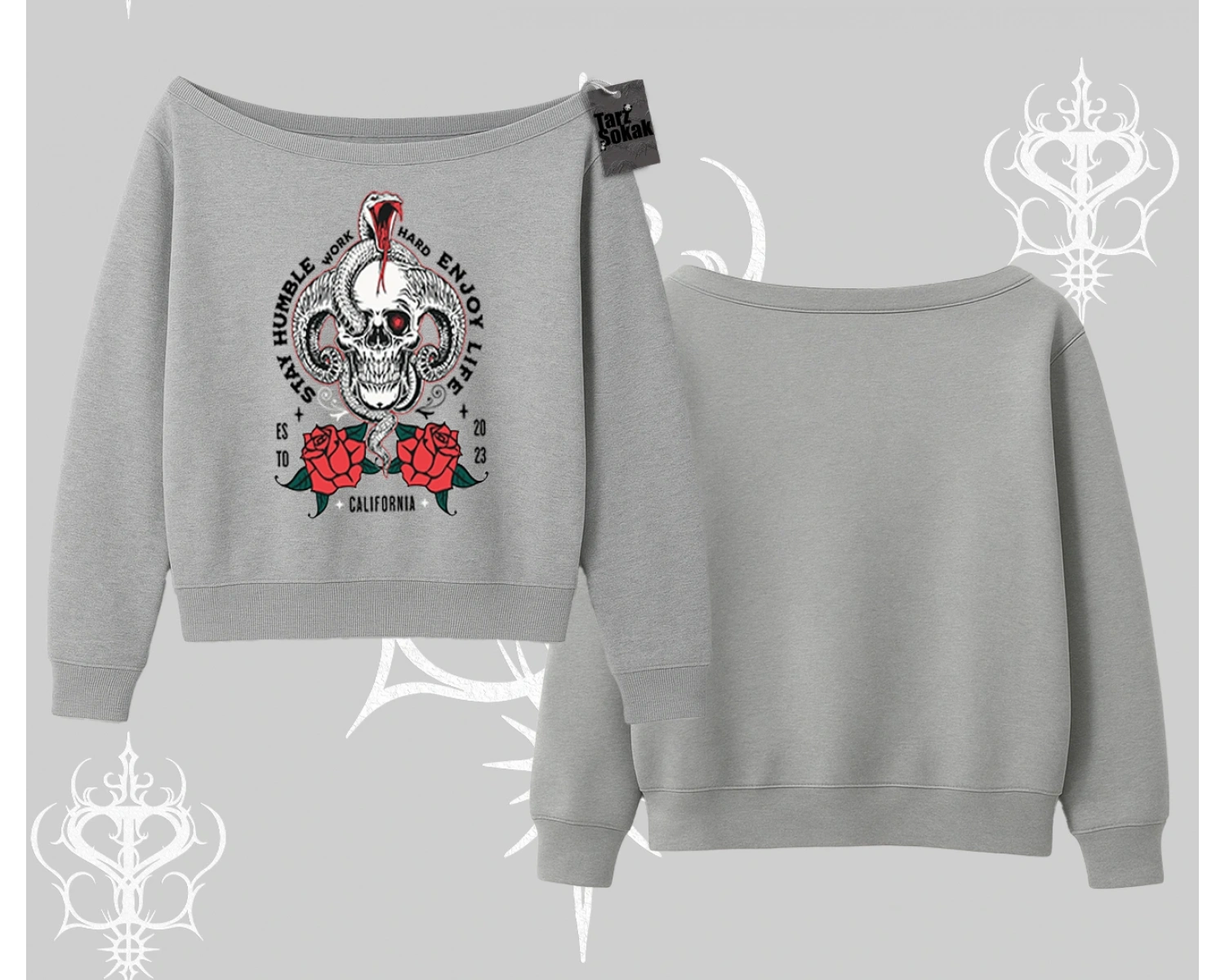 Kayık Yaka Sweatshirt Stay Humble Work Hard Enjoy Life