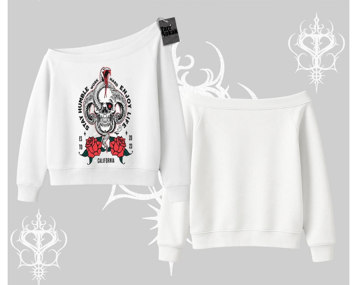 Kayık Yaka Sweatshirt Stay Humble Work Hard Enjoy Life