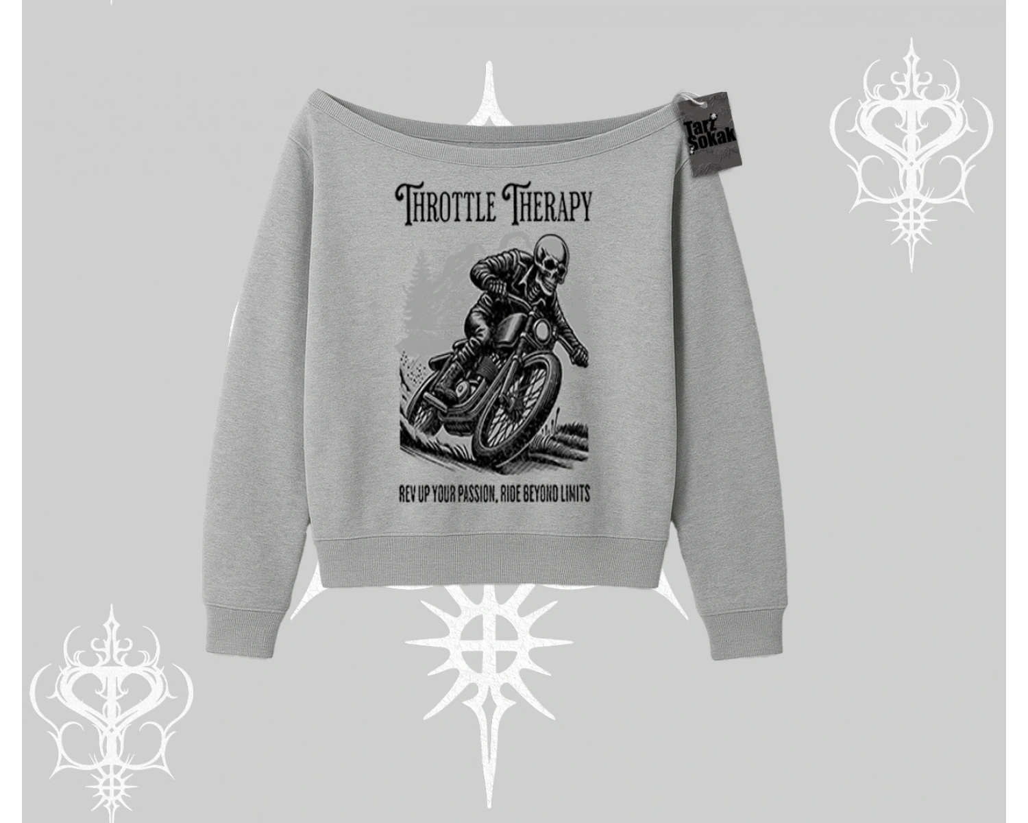 Kayık Yaka Sweatshirt Throttle Therapy No Brakes Just Freedom