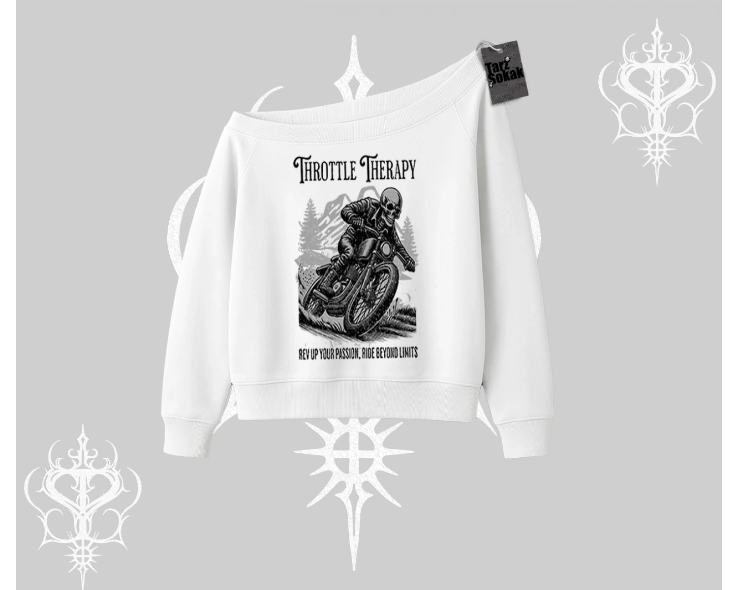 Kayık Yaka Sweatshirt Throttle Therapy No Brakes Just Freedom