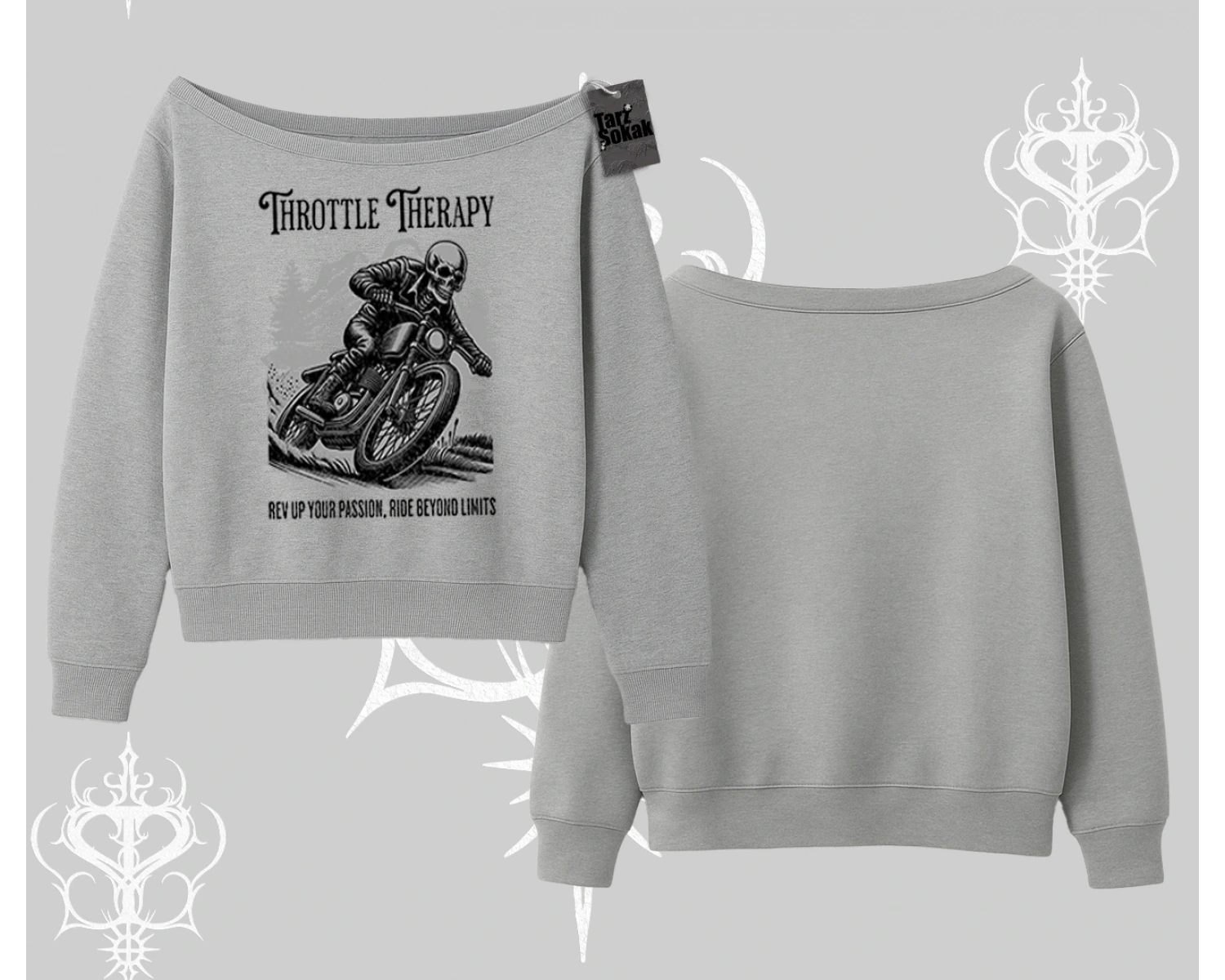 Kayık Yaka Sweatshirt Throttle Therapy No Brakes Just Freedom
