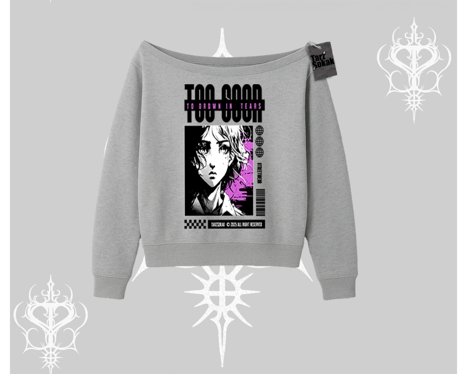 Kayık Yaka Sweatshirt Too Good Anime Girl Grafik Baskılı