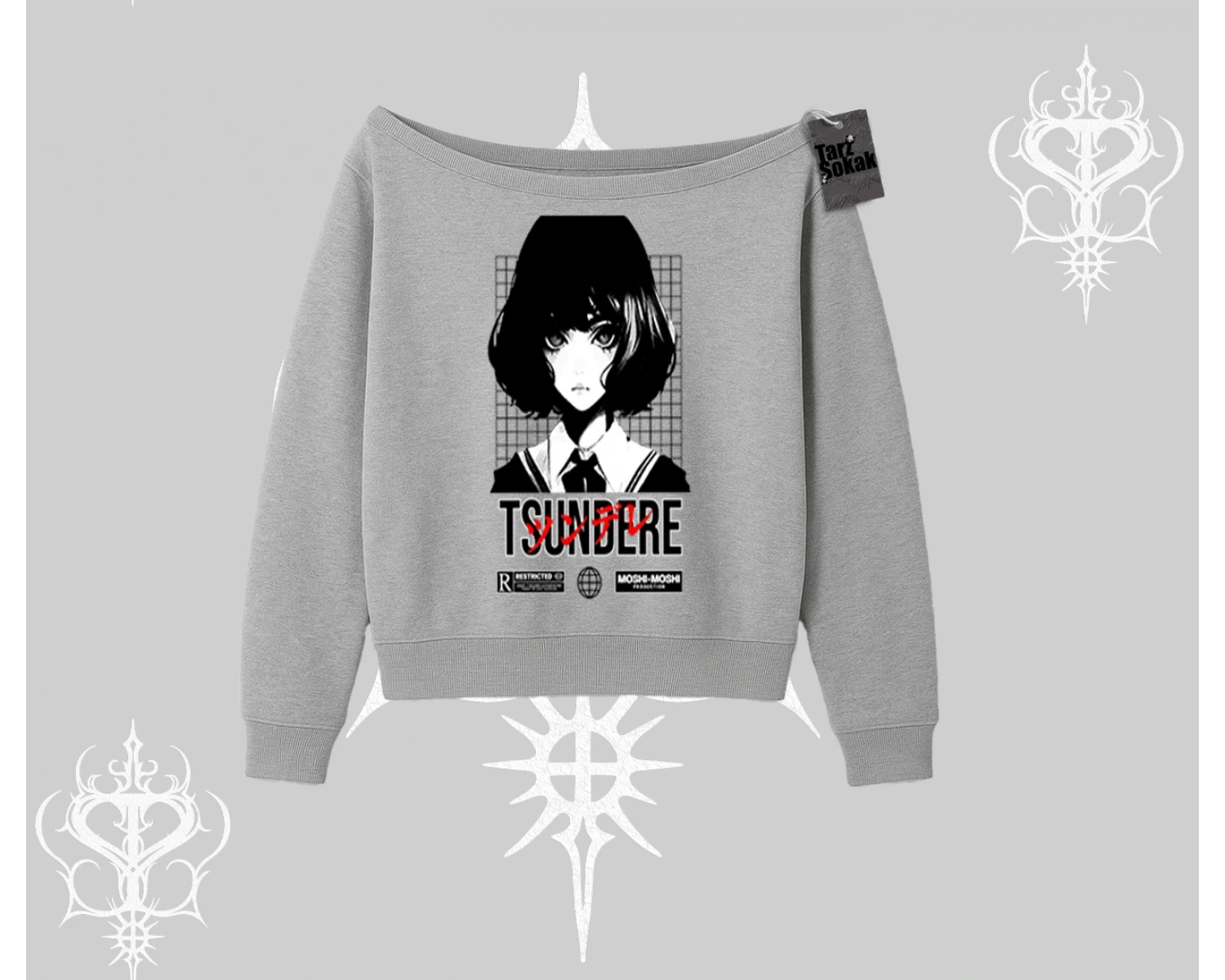 Kayık Yaka Sweatshirt Tsundere Anime Japanese Style Baskılı