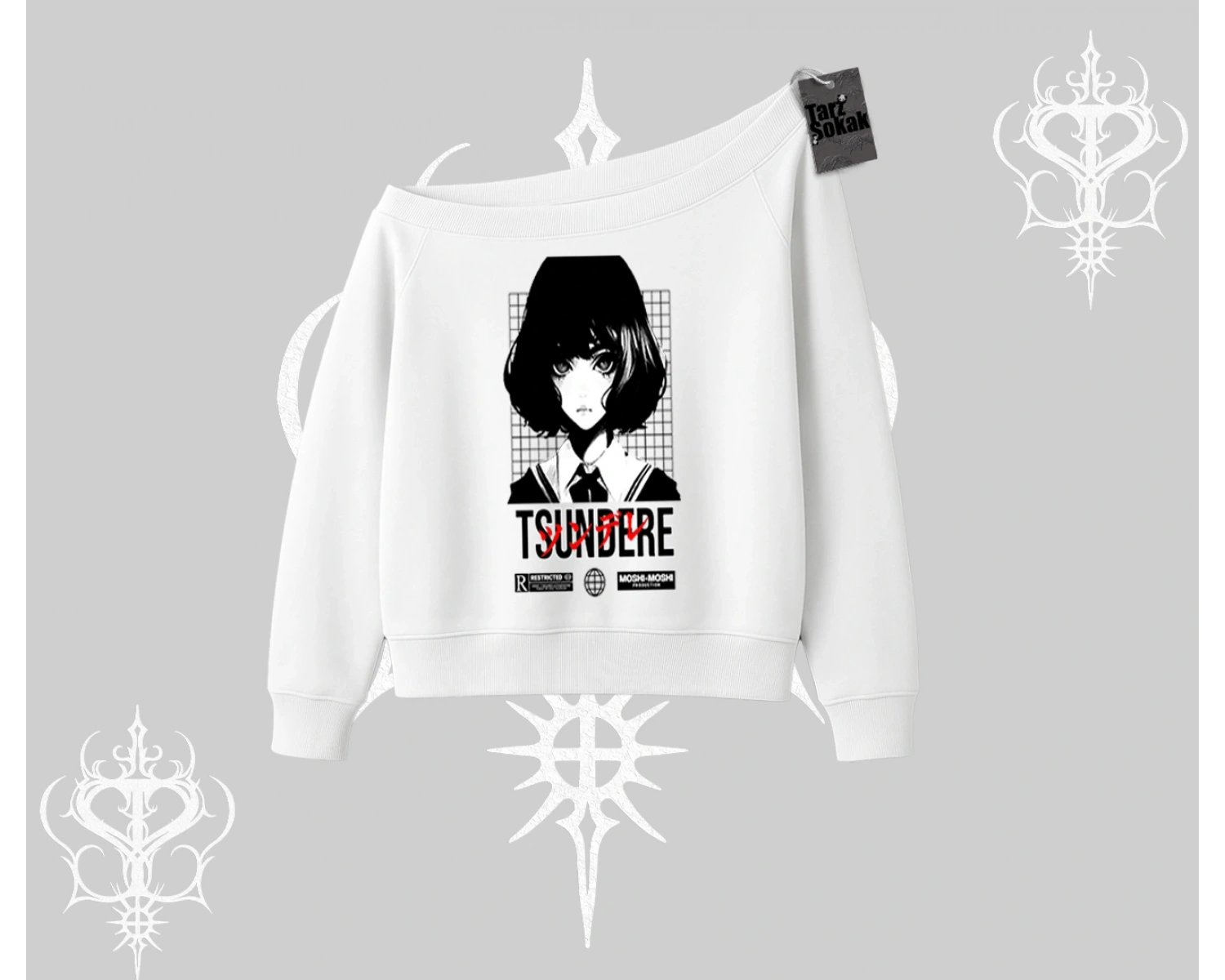 Kayık Yaka Sweatshirt Tsundere Anime Japanese Style Baskılı